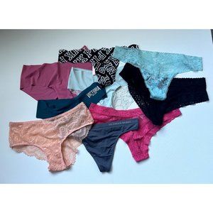 Victorias Secret, 9 PIECES Lace, Thong, Hip hugger, lot/set blue pink  L